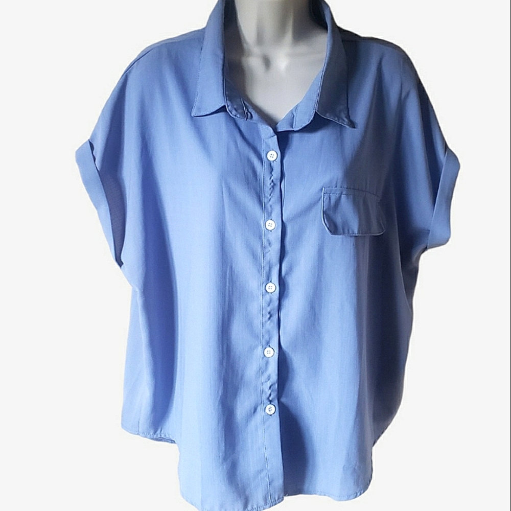 SHEIN Curve women's button-down, short-sleeve blouse, size 1XL